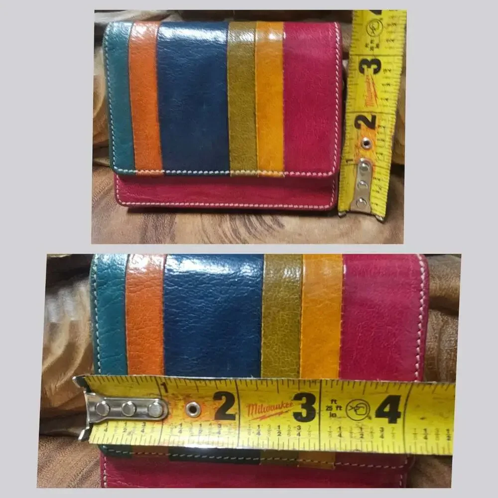 TUSK Colorblock Leather Snap Bifold Compact Wallet Keychain Minimalist RARE